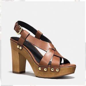 Coach Brown Sandals with Block Heel and Crisscross Straps Sz 11